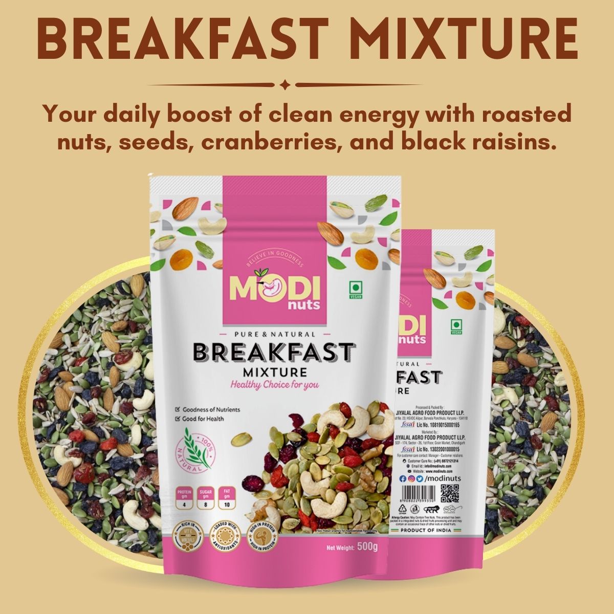 Modinuts Healthy Breakfast Mixture – Rich in Protein & Fiber