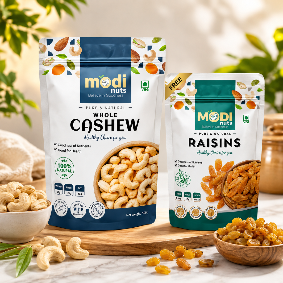 Premium Cashew W320 500gm – Get Free Green Raisin 100gm!