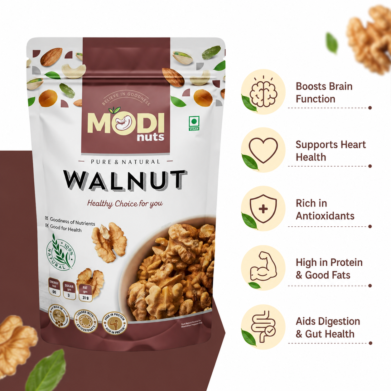 Buy Premium Modinuts California Walnuts Pack of 2 (200g Each) | 400g Total | Fresh & Crunchy Akhrot | Premium Dry Fruit for Daily Snacking, Breakfast & Baking
