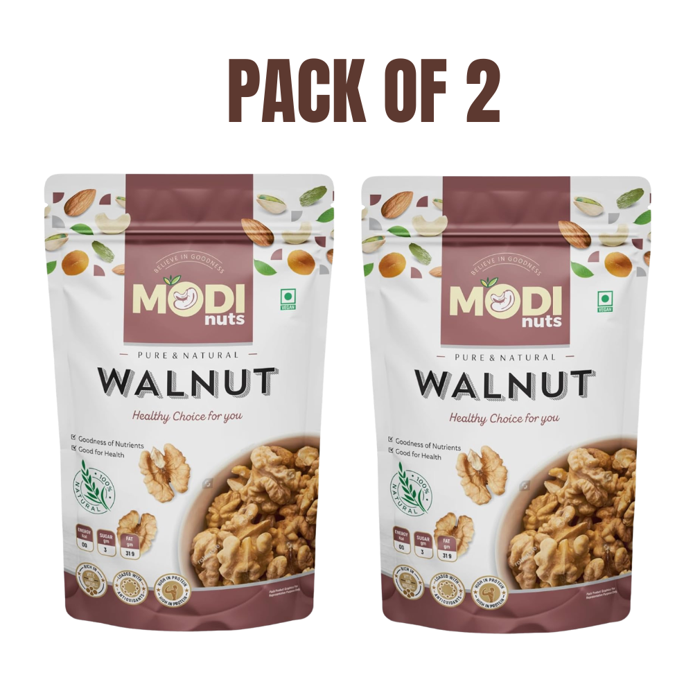 Buy Premium Modinuts California Walnuts Pack of 2 (200g Each) | 400g Total | Fresh & Crunchy Akhrot | Premium Dry Fruit for Daily Snacking, Breakfast & Baking