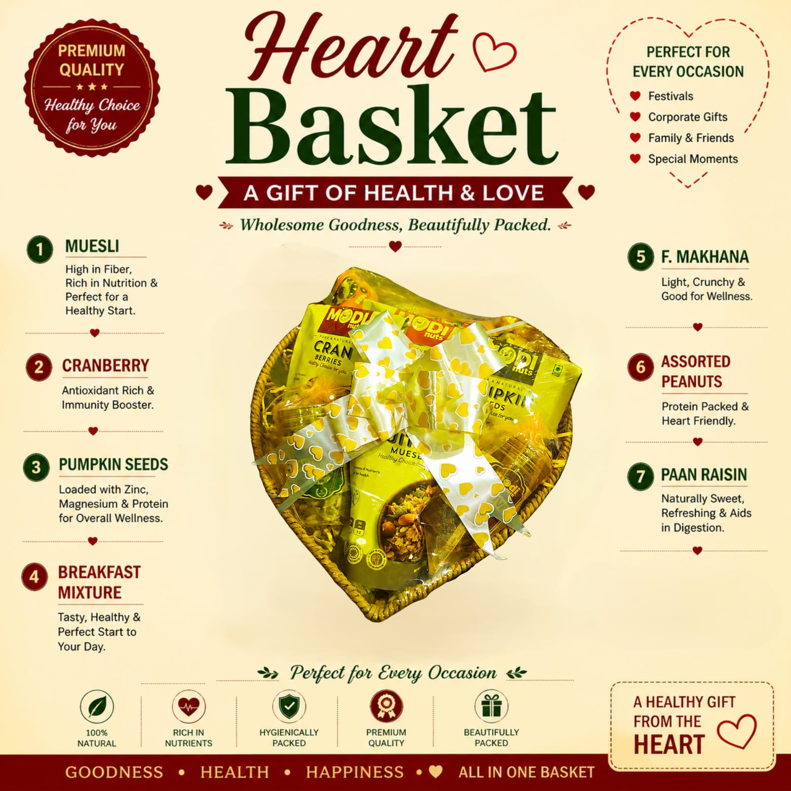Premium Heart Basket Gift Hamper – Healthy Dry Fruits, Seeds & Snacks Gift Pack for Festivals, Corporate Gifting & Special Occasions