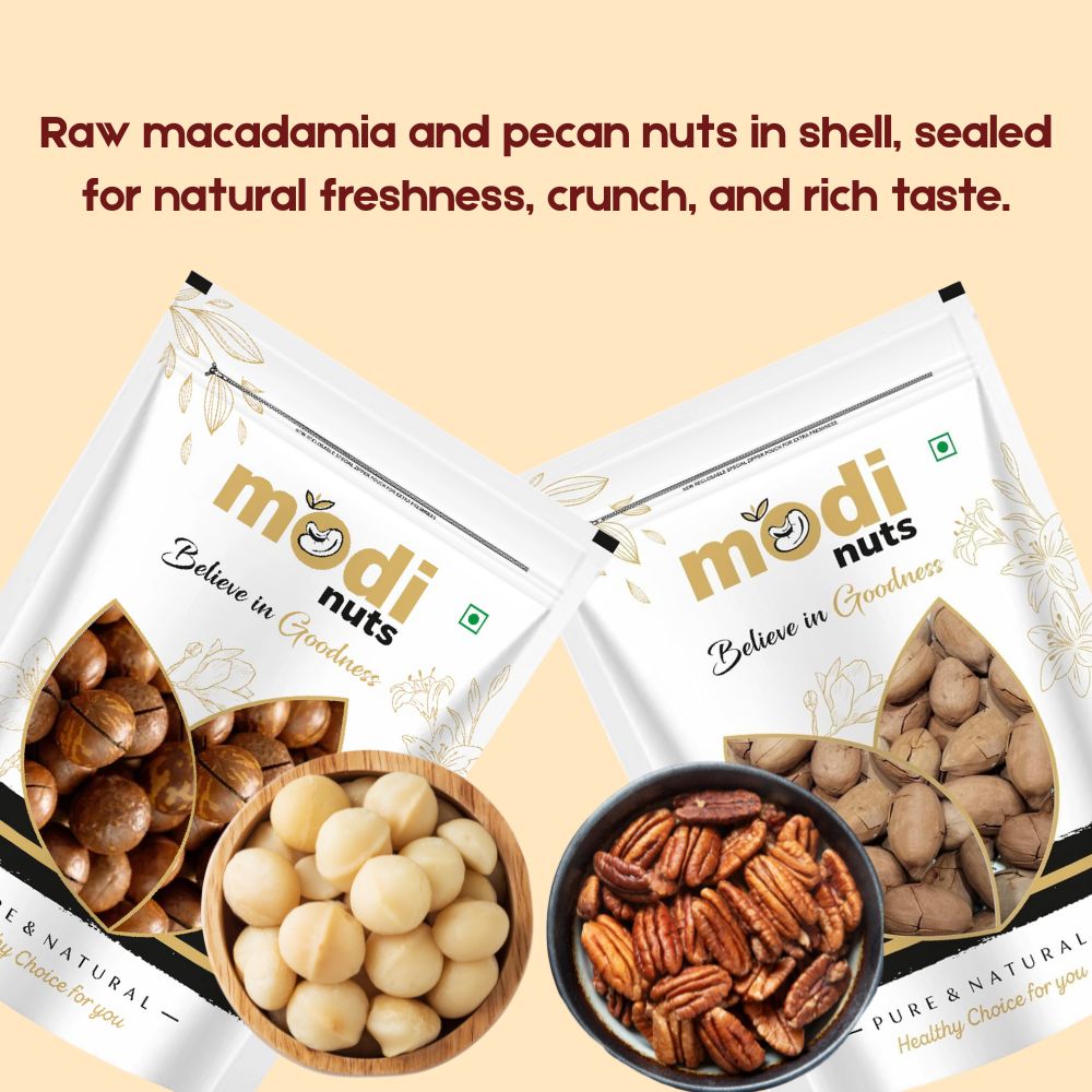 Modinuts Premium Macadamia & Pecan Nuts In-Shell Combo | Raw, Fresh & Crunchy Dry Fruits for Healthy Snacking