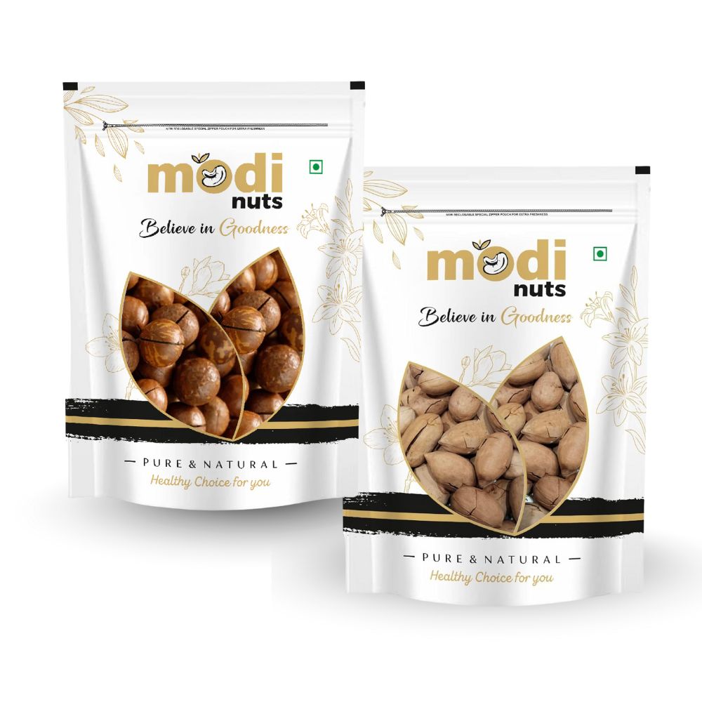 Modinuts Premium Macadamia & Pecan Nuts In-Shell Combo | Raw, Fresh & Crunchy Dry Fruits for Healthy Snacking