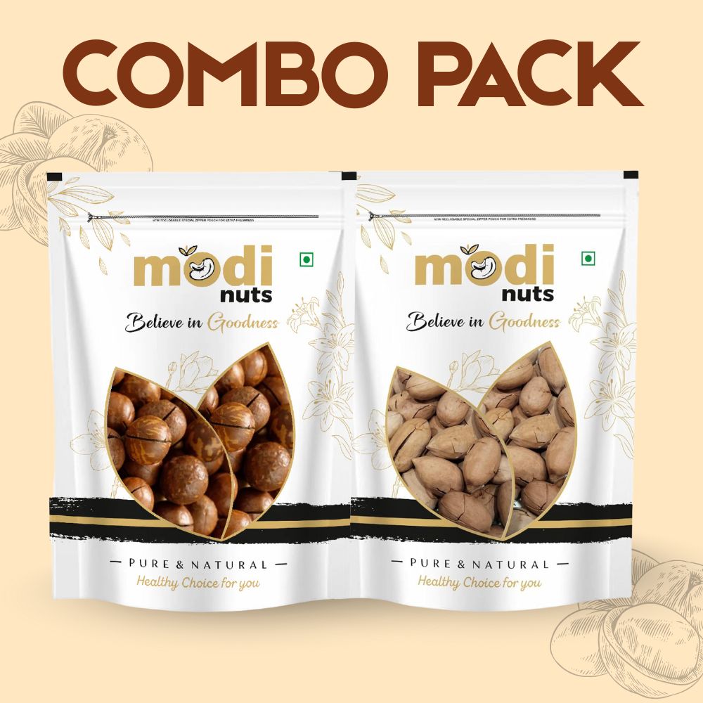 Modinuts Premium Macadamia & Pecan Nuts In-Shell Combo | Raw, Fresh & Crunchy Dry Fruits for Healthy Snacking