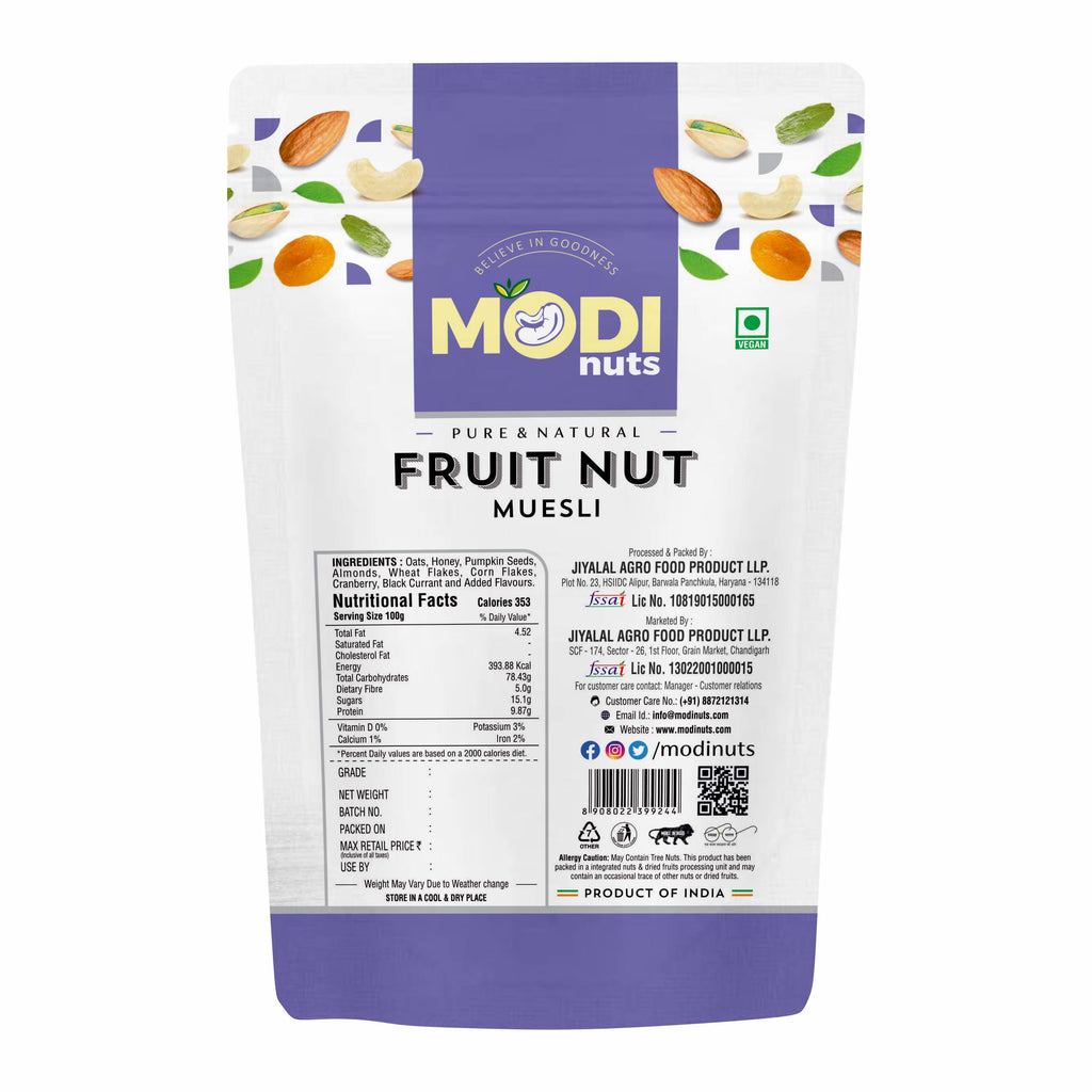 Healthy Fruit and Nut Muesli in Bowl – High Fiber Breakfast
