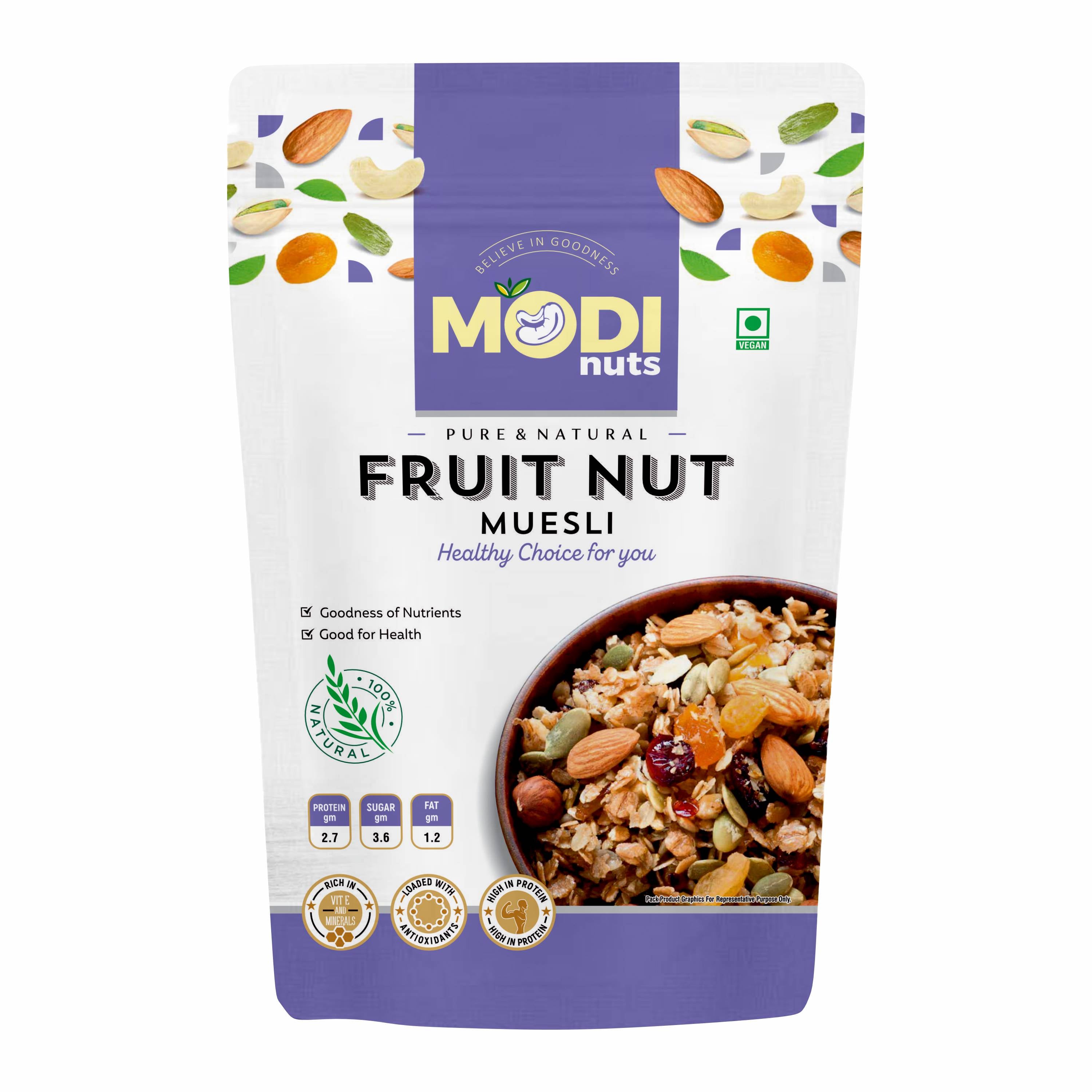 Healthy Fruit and Nut Muesli in Bowl – High Fiber Breakfast